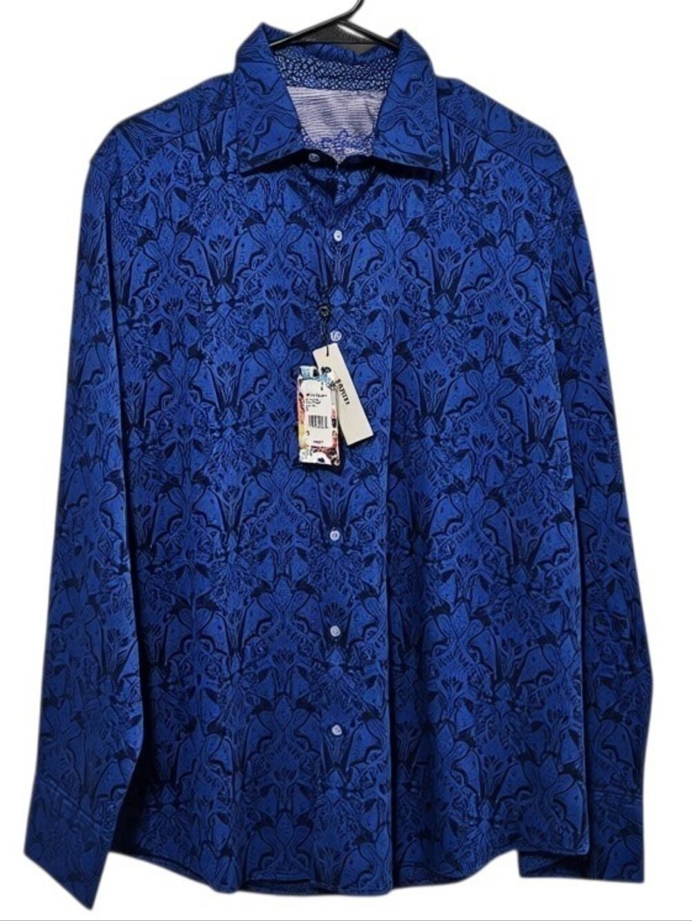 Robert Graham New Men's Blue Damask Print Long Sleeve Button Down Size M